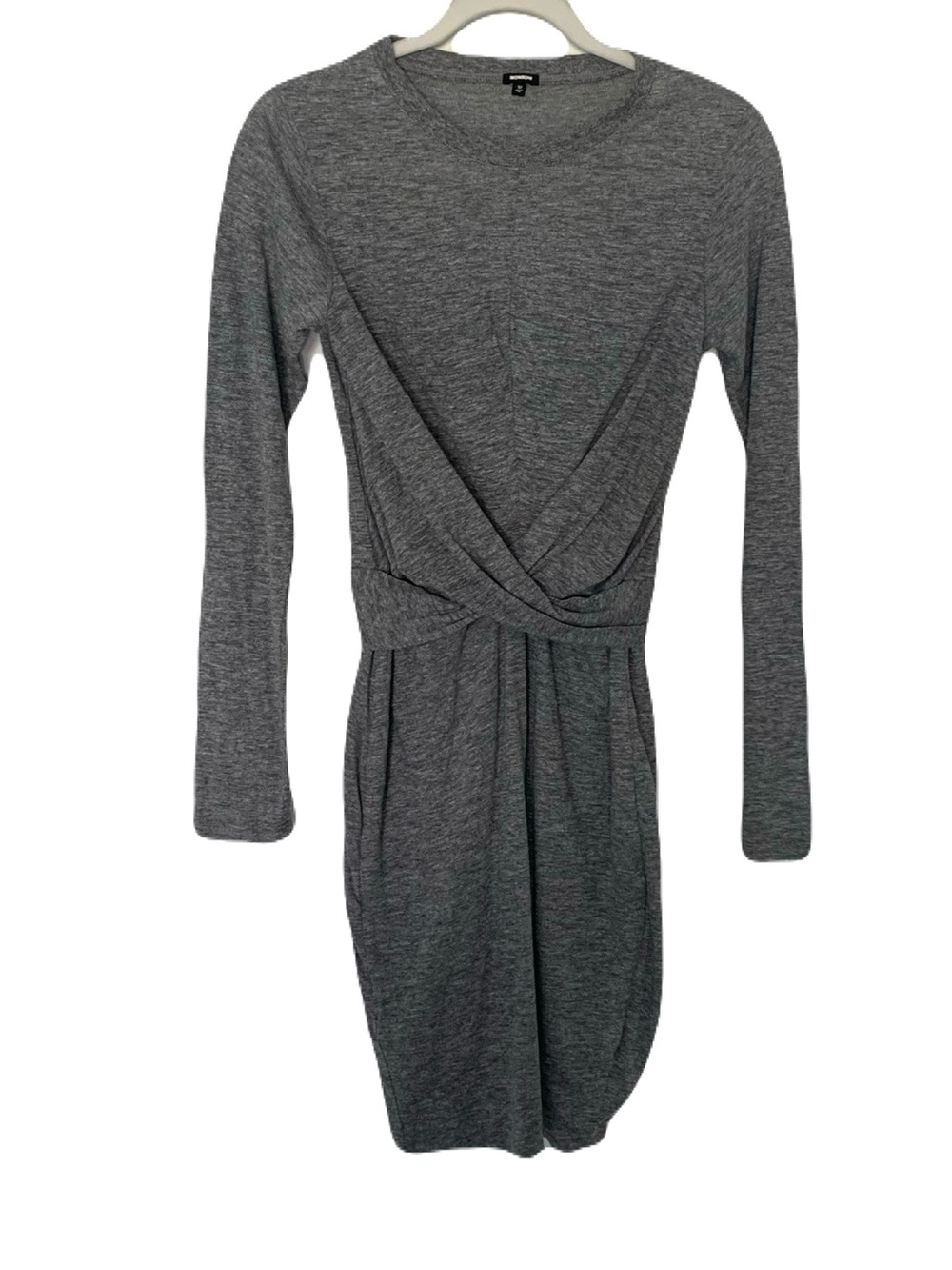 Monrow Women’s Medium Heather Gray Long-Sleeve Twist Front Dress Comfy Soft Cozy